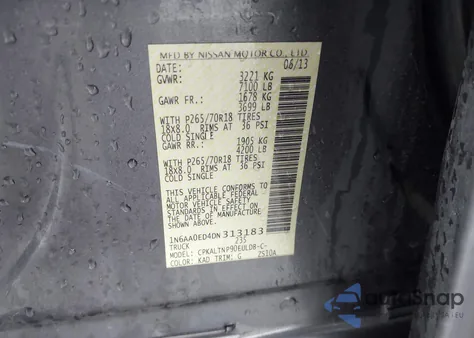 2013 Nissan Titan Sv z USA, uszkodzony, nr VIN 1N6AA0ED4DN313183